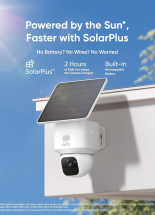 eufy Security SoloCam E30, 2K Solar Security Camera, 360° AI Tracking | Solar Powered, 2K Clarity, AI Detection, Pan & Tilt, No Monthly Fee, Built-in Local Storage, Wireless Outdoor