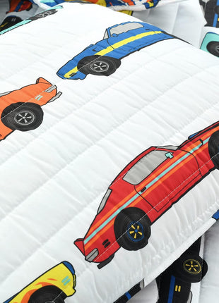 Lush Decor Race Car Kids' 3-Piece Quilt Bed Set, Reversible Bedding Set for Boys, White, Full/Queen