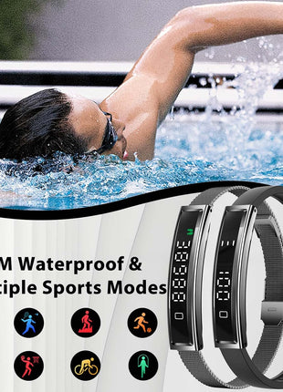 Smart Bracelet Fitness Health Tracker for Men Women with 2 Bands | 24/7 Heart Rate/Pressure Detection/Sleep Monitor, 5ATM Waterproof, Multiple Sport Modes, Android iOS Compatible