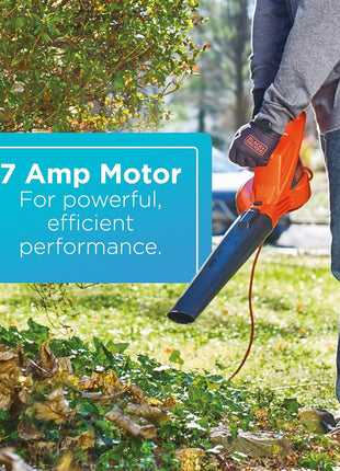 BLACK+DECKER Electric Leaf Blower, Handheld Blowers for Lawn Care, Lightweight, 180 MPH 180 CFM, 7-Amp, Corded (LB700)