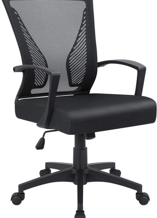 Furmax Office Chair Ergonomic Computer Desk Mesh Chair Mid Back Swivel Lumbar Support with Armrest (1, Black)