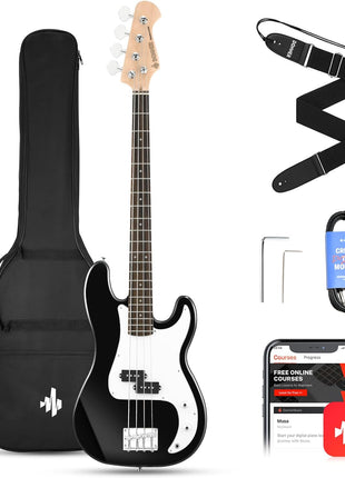 Donner Electric Bass 4 Strings Full-Size Guitar Kit PB-Style (Black) | Standard Bass Beginner Kit for Starter with Free Online Lesson Gig Bag Guitar Strap and Guitar Cable, DPB-510