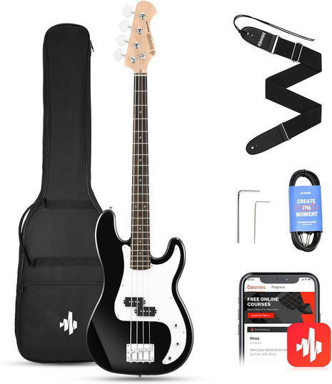 Donner Electric Bass 4 Strings Full-Size Guitar Kit PB-Style (Black) | Standard Bass Beginner Kit for Starter with Free Online Lesson Gig Bag Guitar Strap and Guitar Cable, DPB-510