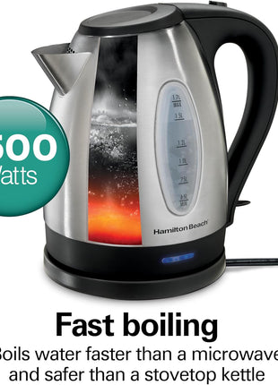 Hamilton Beach 1.7 Liter Electric Tea Kettle, Water Boiler & Heater | Fast Boiling 1500 Watts | BPA Free | Cordless Serving | Auto-Shutoff & Boil-Dry Protection | Stainless Steel | 40880G