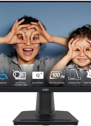 msi PRO MP225V, 22-inch, 1920 x 1080 (FHD) Computer Monitor, 100Hz, Adaptive-Synch, HDMI, Video Port, Low Blue Light, Eye-Q Check, VESA Mountable, Tilt, 1ms, Black