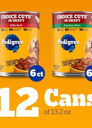 Pedigree Wet Dog Food, Choice Cuts Adult Canned Dog Food, Beef & Country Stew Multipack, 13.2 oz. Cans (12 Count, Pack of 1)