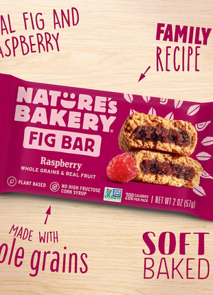 Nature's Bakery Whole Wheat Fig Bars, Raspberry, Real Fruit, Vegan, Non-GMO, Snack bar, 1 box with 12 twin packs (12 twin packs)