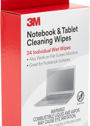 3M Notebook Screen Cleaning Wipes, 3.9 x 6.9 Inches (CL630), White, 24 individual wet wipes (Packaging may vary)