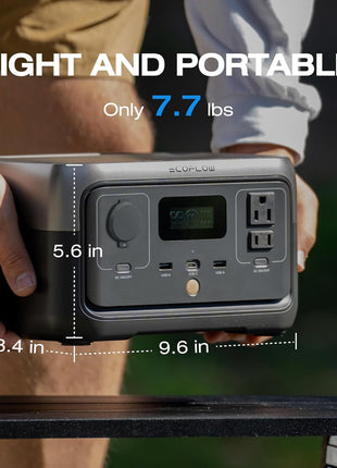 EF ECOFLOW Portable Power Station RIVER 2, 256Wh LiFePO4 Battery/ 1 Hour Fast Charging, 2 Up to 600W AC Outlets, Solar Generator (Solar Panel Optional) for Outdoor Camping/RVs/Home Use