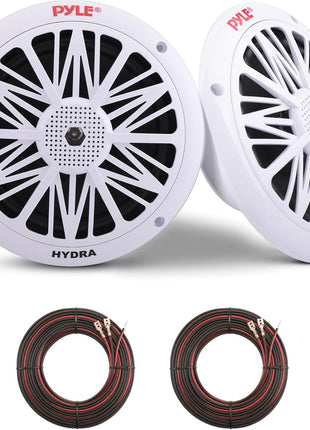 Pyle 6.5 Inch Dual Marine Speakers - 2 Way Waterproof and Weather Resistant Outdoor Audio Stereo Sound System with 200 Watt Power, Poly Carbon Cone and Butyl Rubber Surround - 1 Pair (White)