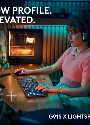 Logitech G915 X Lightspeed Low-Profile Wireless Gaming Keyboard, Double-Shot PBT Keycaps, Fully Programmable Keys, RGB Backlighting, Sleek Aluminum Finishing, GL Red Linear Switches - PC/Mac - Black