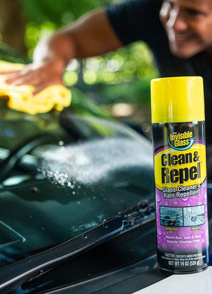 Invisible Glass 91184 Clean & Repel – Aerosol Glass Cleaner and Rain Repellent, Cleans Exterior Windshields, Repels Rain, Sleet, Snow, Improves Wet Weather Driving Visibility – 19 oz