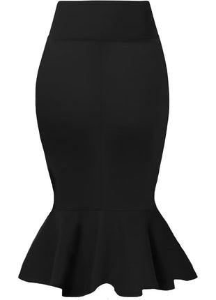 Hybrid & Company Womens Premium Nylon Ponte Stretch Office Fishtail Pencil Skirt KSK45010 1073T BLACK M