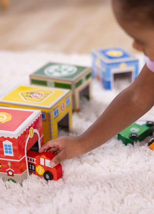 Melissa & Doug Nesting and Sorting Blocks - 6 Buildings, 6 Wooden Vehicles - FSC Certified