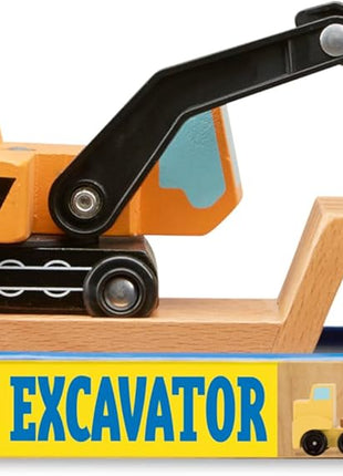 Melissa & Doug Trailer and Excavator Wooden Vehicle Set (3 pcs)