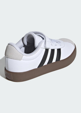 adidas VL Court 3.0 Elastic Lace & Strap Sneaker, White/Black/Grey, 2 US Unisex Little Kid