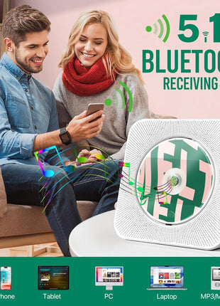 ROADOM Portable CD Player with Bluetooth, Hi-Fi Speakers & FM Radio | Bluetooth transmitter & receiver, Hi-Fi stereo sound, FM radio, USB & AUX, 5 CD formats, compact CD player for kids & seniors