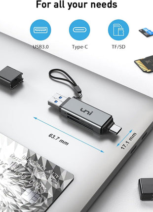 uni SD Card Reader, High-Speed USB C to Micro SD Card Adapter USB 3.0 Dual Slots, Memory Card Reader for SD/Micro SD/SDHC/SDXC/MMC, Compatible with MacBook Pro/Air, Chromebook, Android Galaxy