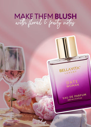 Bellavita Luxury DATE Eau de Parfum | 100 ml | Perfume for Women | Long-lasting women's Eau de Parfum with floral, fruity & romantic notes for daily wear and date nights.