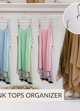 ZEDODIER 2 Pack Tank Top Hanger, Space Saving Bra Hanger, Non-Slip Hanging Sport Bras Holder, Closet Organizers and Storage for Camisoles Tank Tops Bras Ties Swimsuits Strappy Dress, Silver