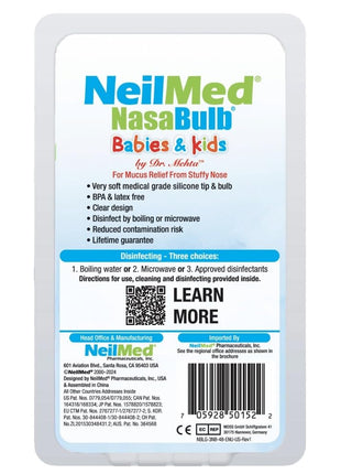 NeilMed NasaBulb Nasal Bulb Aspirator for Babies & Infants, Soft Silicone Tip, Clear Design, BPA & Latex Free, Sterilizable Large Size, 100 mL