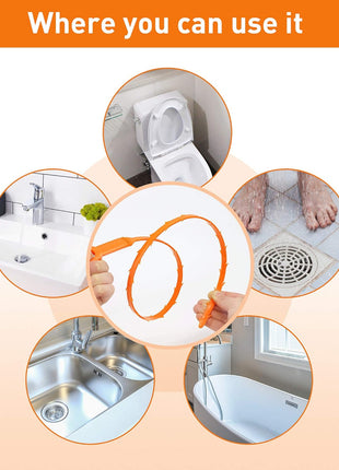 6 Pack 25 Inch Drain Snake Hair Clog Remover Tool, Flexible Sink Drain Cleaner for Shower, Bathtub, Bathroom Sink and Kitchen Sink, Reusable Drain Cleaning Tool for Hair Blockage Removal