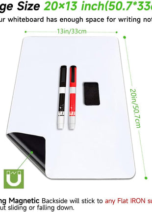 ANLIOTE Magnetic Dry Erase Board Fridge White Board Sheet 20x13 inch, Flexible Large Refrigerator Magnets Whiteboard Planner for Home Kitchen, 2 Markers and Eraser
