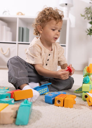 Melissa & Doug BlockablesTM Dinosaur Snap and Play, Mix and Match Connectable Wooden Building Blocks Play Set Toy for Preschool Boys and Girls (69 Pcs) - FSC Certified