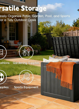 Mars Villa 31 Gallon Deck Box, Waterproof Weatherproof and UV Resistant Resin Storage Bin with Lockable Lid, for Outdoor Patio Furniture Cushions, Pool Supplies, Garden Tools, Black