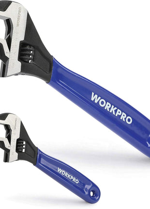 WORKPRO 2-Piece Adjustable Wrench Set, 6-Inch & 10-Inch Wide Jaw Black Oxide Wrench, Cr-V Steel, Metric & SAE Scales, Max Jaw Opening 15/16 inch & 1-5/16 inch, for Home Repairs, Plumbing, Garage Work
