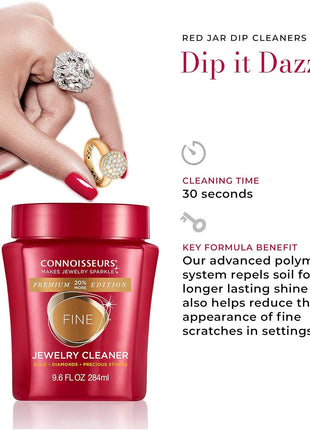 Connoisseurs Premium Edition Fine Jewelry Cleaner Solution for Gold, Diamonds, Platinum, and Gemstones - 9.6 fl oz - Restores Brilliance in Seconds