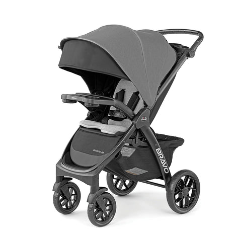 Chicco Bravo LE Stroller with Car Seat Compatibility, Compact Fold | Pewter/Grey, lightweight stroller, UPF 50+ canopy, GREENGUARD Gold, removable seat, 5-point harness, all-wheel suspension