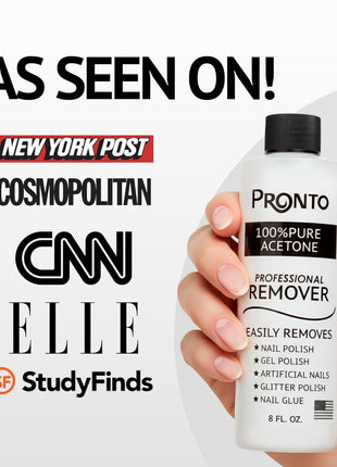 Pronto 100% Acetone Gel Nail Polish Remover - Gel Polish Remover for Nails | Acetone Nail Polish Remover For Nails for Removal of Glue, Gel, Acrylic & Dip | Gel Polish Remover, 8 Fl oz