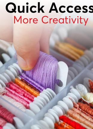 Embroidery Floss Organizer Box with 50 Cardboard Bobbins - 17 Compartments Clear embroidery thread organizer box, Snap-Tight Clear Sewing Organizer - Jewelry Bead Holder (Made in USA)