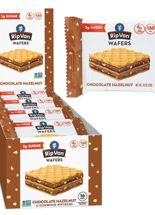 Rip Van Chocolate Hazelnut Wafer Cookies, Keto, Non-GMO, Healthy Snacks, Low Carb & Low Sugar (2g), Low Calorie, Vegan, 16 Count