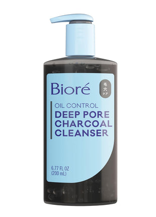 Biore Deep Pore Charcoal Face Wash For Oily Skin, 6.77 fl oz | Daily Facial Cleanser, Removes Dirt & Makeup, Charcoal Formula, Deep Pore Cleansing
