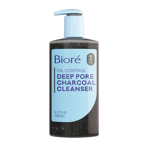 Biore Deep Pore Charcoal Face Wash For Oily Skin, 6.77 fl oz | Daily Facial Cleanser, Removes Dirt & Makeup, Charcoal Formula, Deep Pore Cleansing
