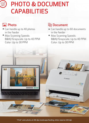Canon imageFORMULA RS40 - Photo and Document Scanner, Auto Document Feeder, Windows and Mac, Scans Old and New Photos in Varying Sizes, USB Interface
