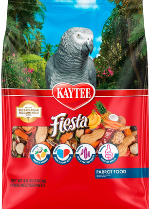Kaytee Fiesta Parrot Food, Nutritious and Fun Blend, Supports Skin, Feather, Digestion, Brain and Heart Health, 4.5 pounds