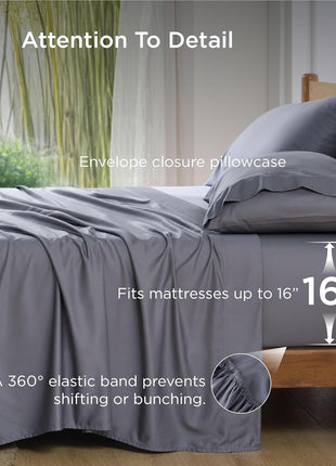 Bedsure PureWoven 100% Rayon Derived from Bamboo, Queen Sheets, 4 Pieces | Cooling Sheets for Hot Sleepers, Breathable & Silky Soft, 16" Deep Pocket, Hotel Luxury Bedding, Dark Grey
