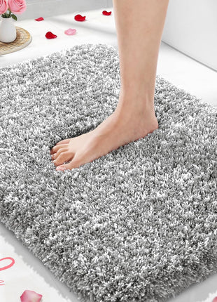 Yimobra Bathroom Rugs Non Slip Washable, Ultra Soft and Water Absorbent Bath Mats, Fluffy Shower Mat Outside, Plush Matts for Bathroom Floor/Sink, 24X17, Home Decor Accessories, Light Gray and White