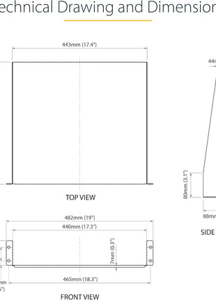 StarTech.com 2U Server Rack Shelf - Universal Rack Mount Cantilever Shelf for 19 inch Network Equipment Rack & Cabinet - Heavy Duty Steel – Weight Capacity 44lb/20kg - 16 inch Deep Tray, Black (CABSHELF)