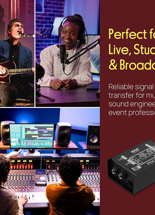 Pyle Premium Direct Injection Audio Box - 2.36" x 4.09" Passive DI Unit Hum Eliminator w/ Input Attenuator to Connect Guitar & Bass, 1/4'' Impedance Transformer Connector to Balanced & Unbalanced XLR