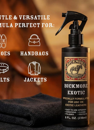 Bickmore Exotic 8oz - Specially Formulated Leather Spray Used to Clean Condition Polish and Protect Exotic Leathers & Reptile Skins