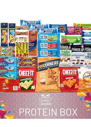 Jumbo Jumble Snack Box (40 Count) Protein Gift Care Package Snacks Variety Pack for Adults Teens Kids Men Women College Office Birthday (Protein Set)