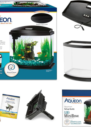 Aqueon LED MiniBow Small Aquarium Fish Tank Kit with SmartClean Technology, Black, 5 Gallon