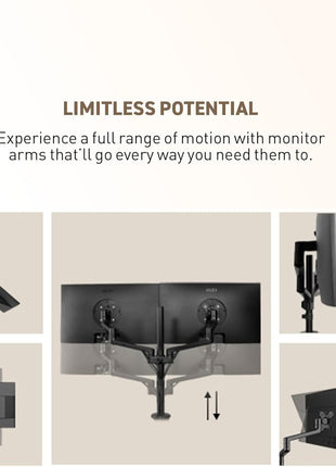 MSI PRO MT81D - Premium Aluminum Dual Monitor Stand Arms, Supports 17-32" & 17.6 lbs per Screen, VESA Compatible, Adjustable Desk Mount, Clamp & Grommet Base, Quick Release Plate - Black