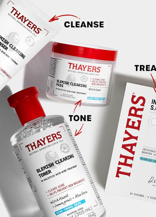 THAYERS Invisible S.O.S Hydrocolloid Acne Pimple Patch, Ultra-Thin Design Instantly Reduces Look of Blemishes, Set of 22 Pimple Patches