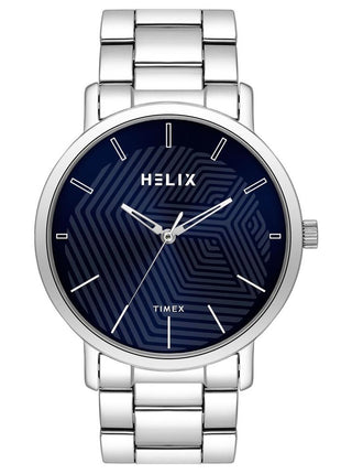 Helix by Timex Analog Watch for Man with Blue Round Dial & Silver Stainless Steel Bracelet Band Water Resistant Men's Wrist Watches - TW053HG00
