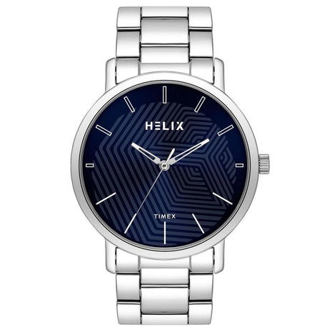 Helix by Timex Analog Watch for Man with Blue Round Dial & Silver Stainless Steel Bracelet Band Water Resistant Men's Wrist Watches - TW053HG00